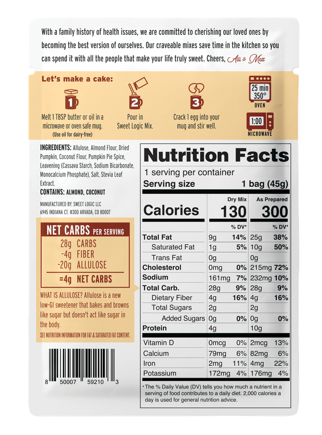 Sweet Logic Gluten Free Protein Pumpkin Spice Mug Cake Mixes - 4ct/1.6oz