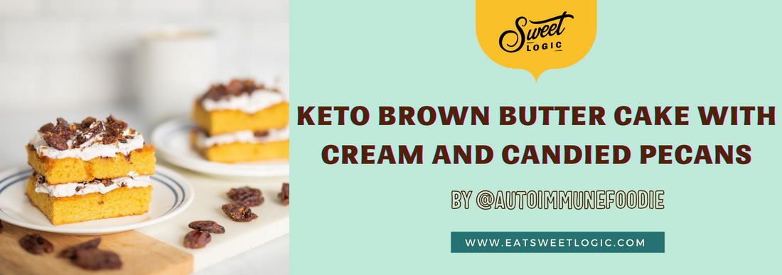Keto Brown Butter Cake with Cream and Candied Pecans