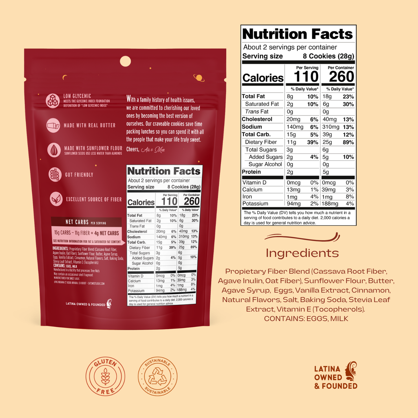 Sweet Logic Mini Cookies - Cinnamon Churro Cookies - Nut Free - Gluten Free Snacks - Keto - High Fiber - Non-GMO - Low Sugar - Low Carbs - Diabetic & Gut Friendly Desserts