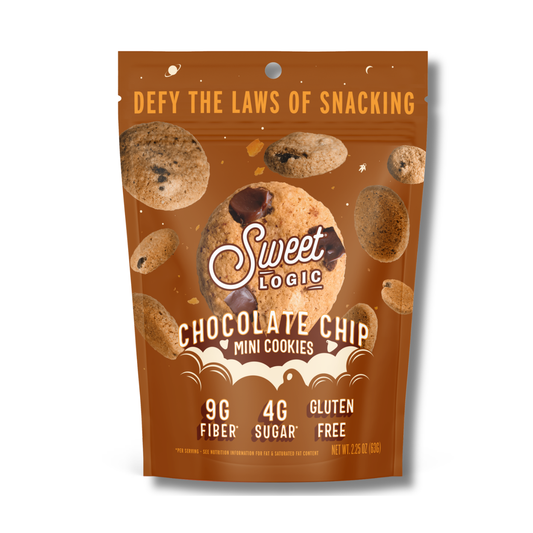 Sweet Logic Mini Cookies - Chocolate Chip Cookies - Nut Free - Gluten Free Snacks - Keto - High Fiber - Non-GMO - Low Sugar - Low Carbs - Diabetic & Gut Friendly Desserts