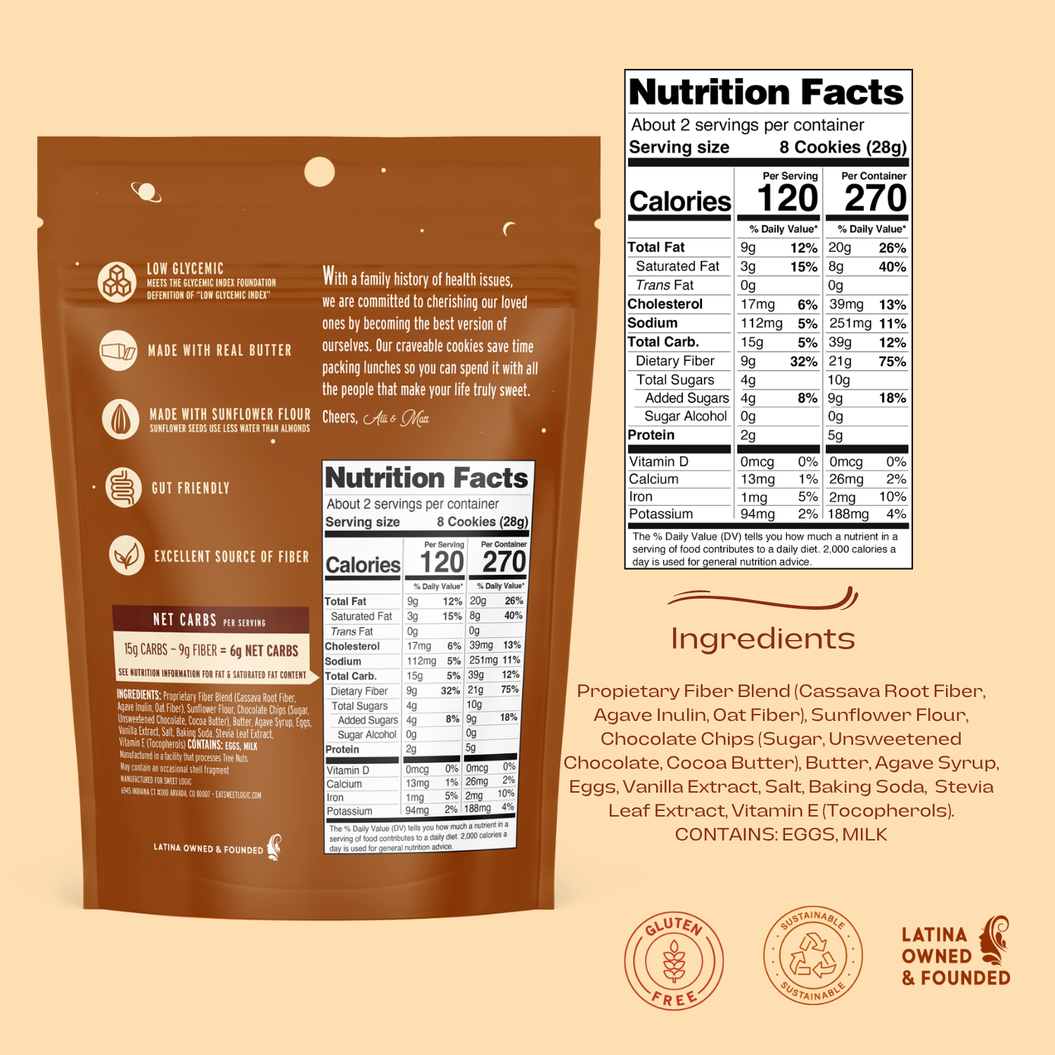 Sweet Logic Mini Cookies - Chocolate Chip Cookies - Nut Free - Gluten Free Snacks - Keto - High Fiber - Non-GMO - Low Sugar - Low Carbs - Diabetic & Gut Friendly Desserts
