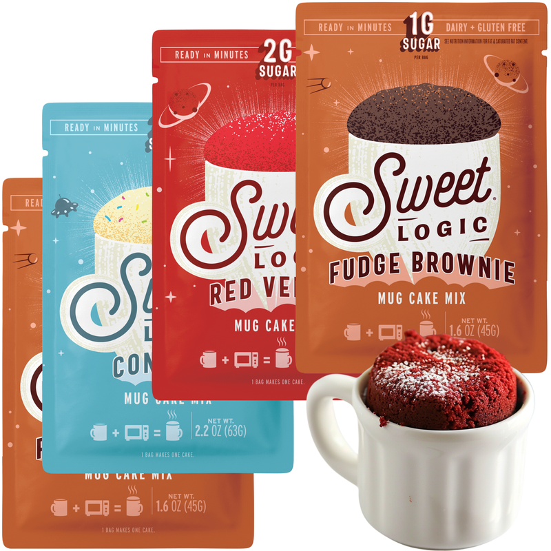 Sweet Logic Just Add Water Gluten Free Mug Cake Mixes Variety Pack - Vegan Brownie, Red Velvet, Confetti - 4ct/ 2oz Pouches