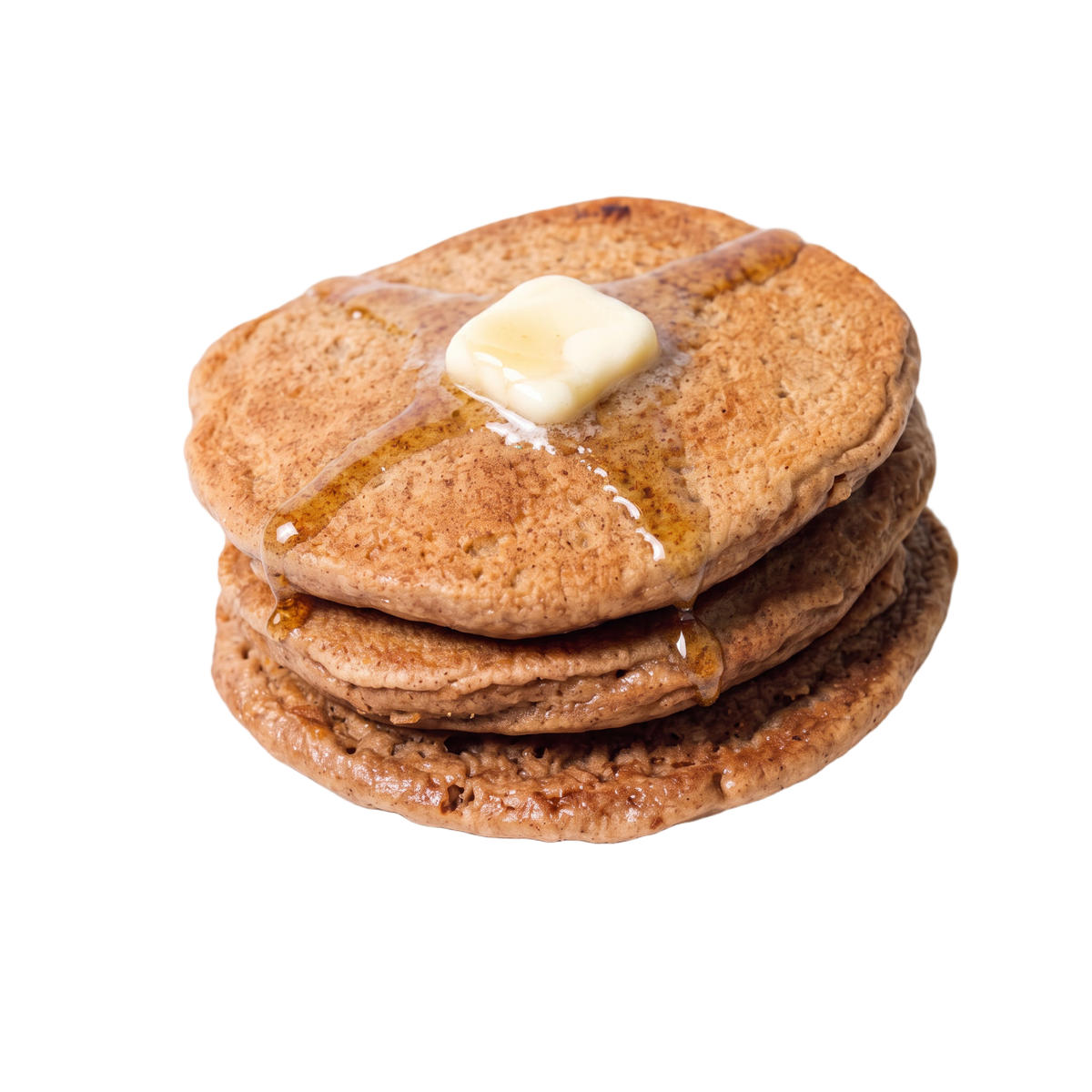 Cinnamon Churro protein pancake stack with butter and syrup