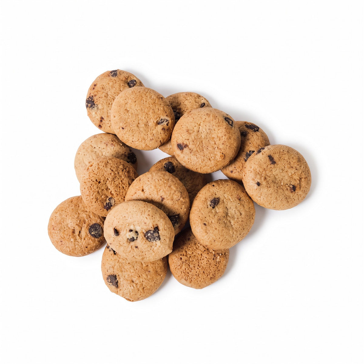 A pile of chocolate chip mini cookies