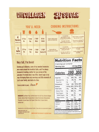 Classic protein pancake mix pouch, back with cooking instructions and nutrition facts