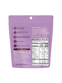 Double Chocolate mini cookies pouch, back with nutrition facts and ingredients