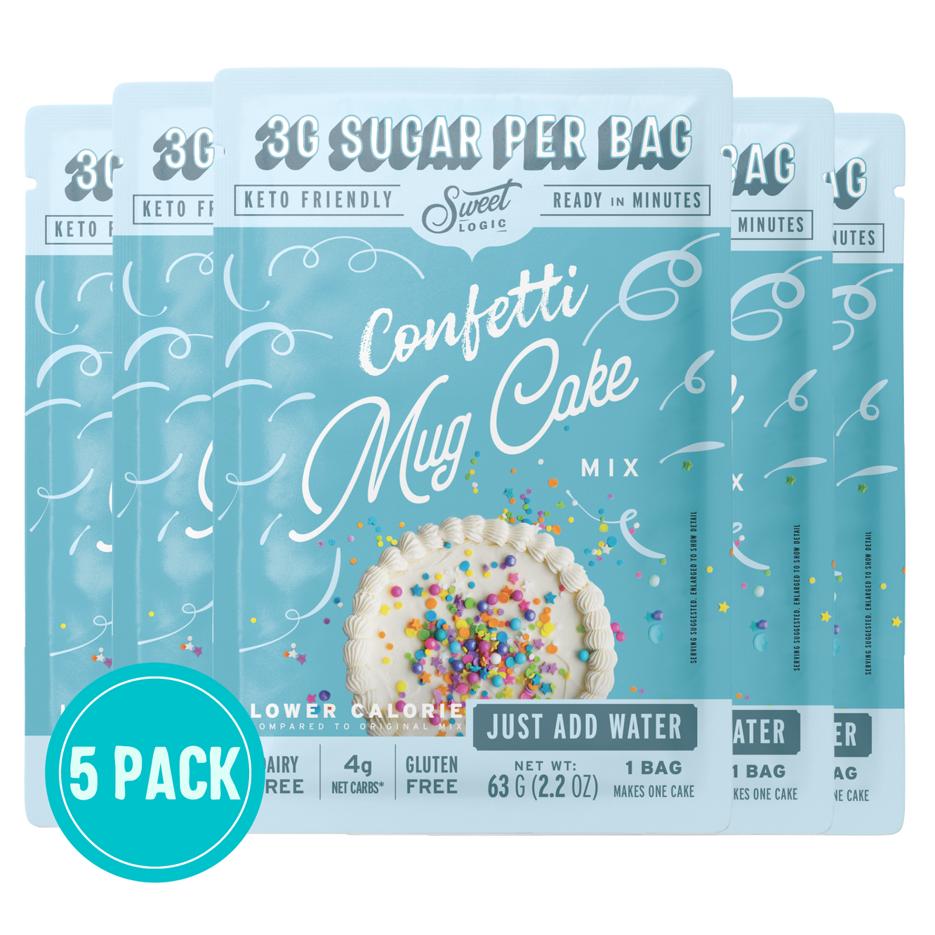 Keto Confetti Mug Cake  (5-Pack) Low Carb, Low Sugar, Gluten Free