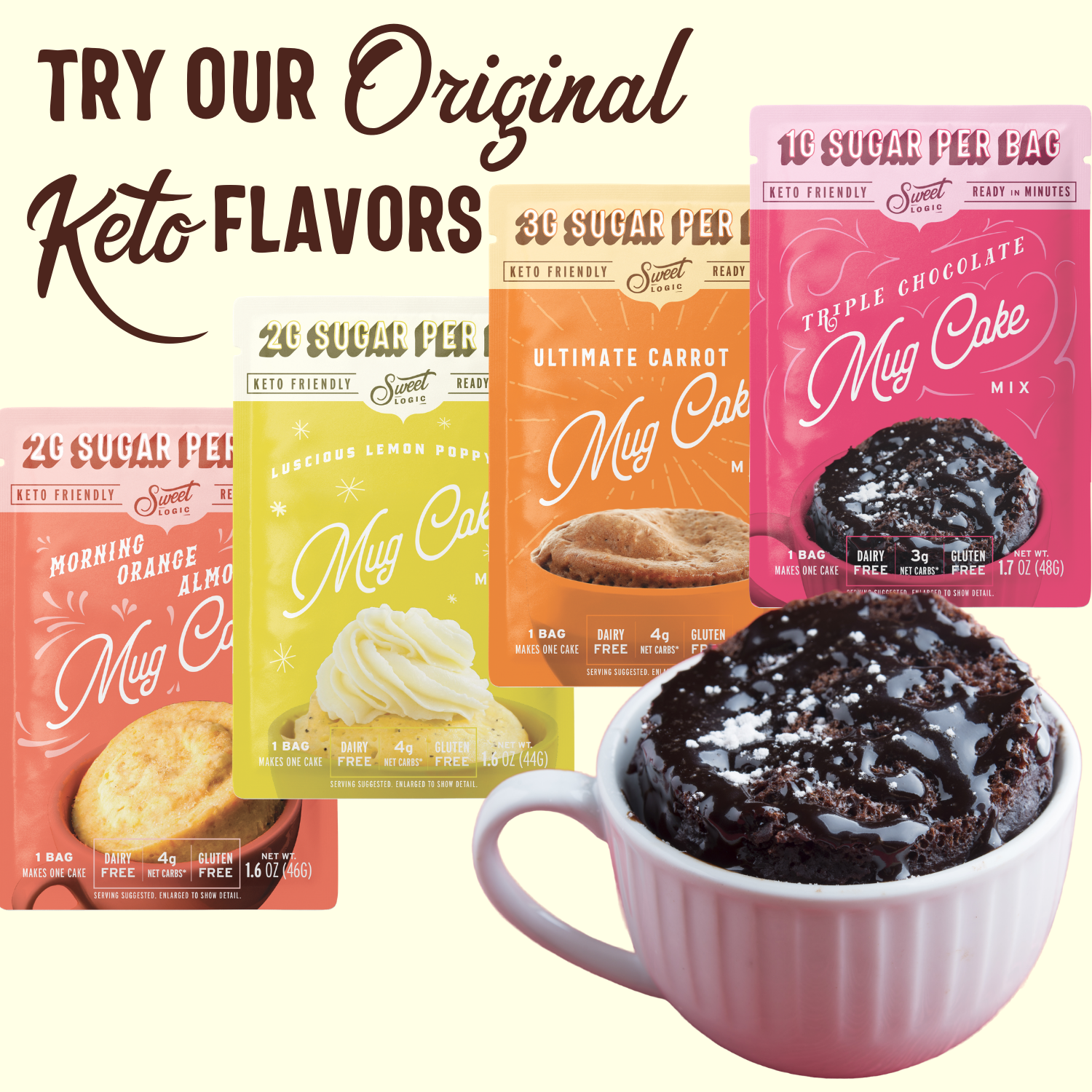 Keto Brownie Mug Mix (5-Pack) Vegan, Low Carb, Low Sugar, Gluten Free