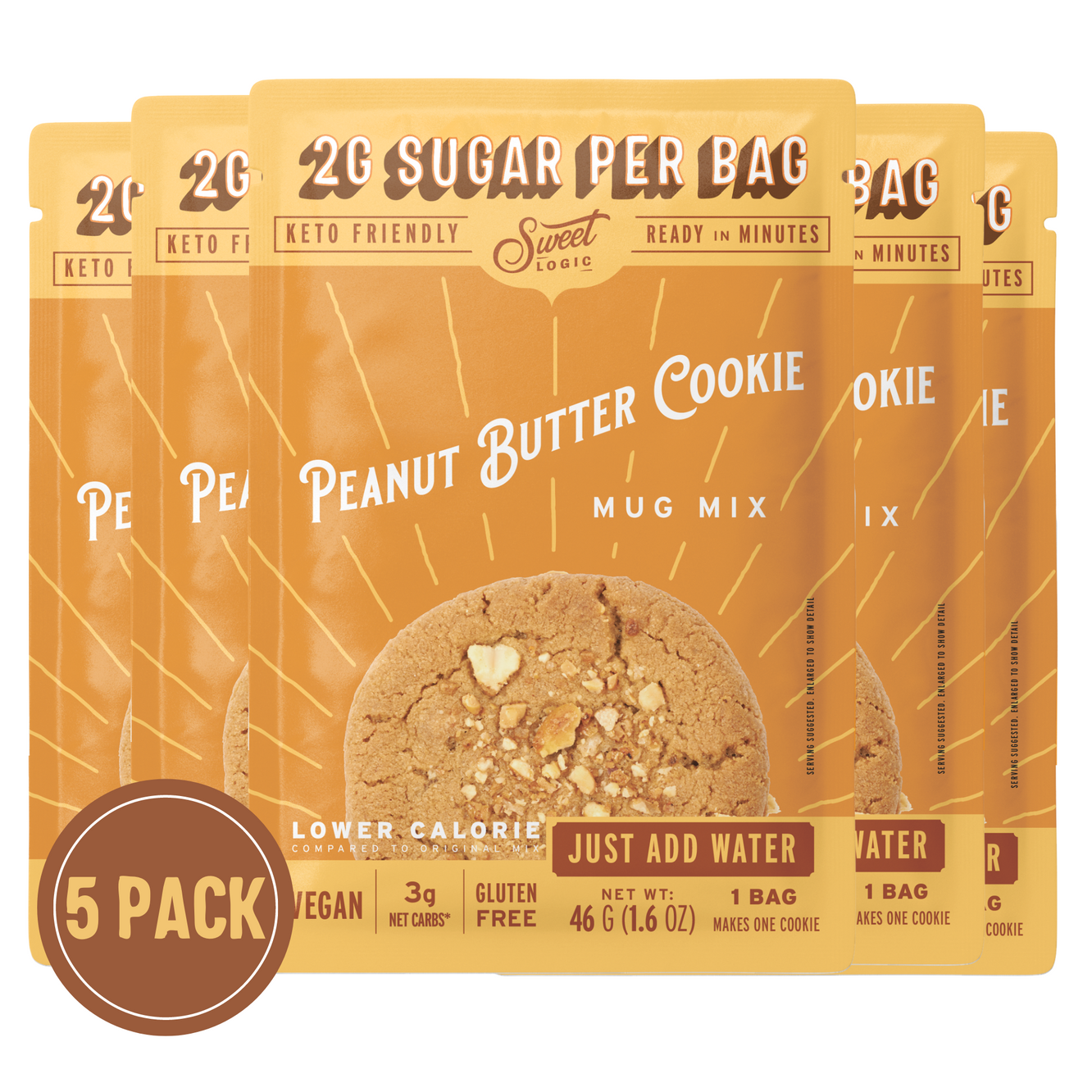 Keto PB Cookie Mug Mix (5-Pack) Vegan, Low Carb, Low Sugar, Gluten Free